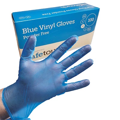 100 x Strong Blue Vinyl Powder Free Disposable Gloves - Large Size